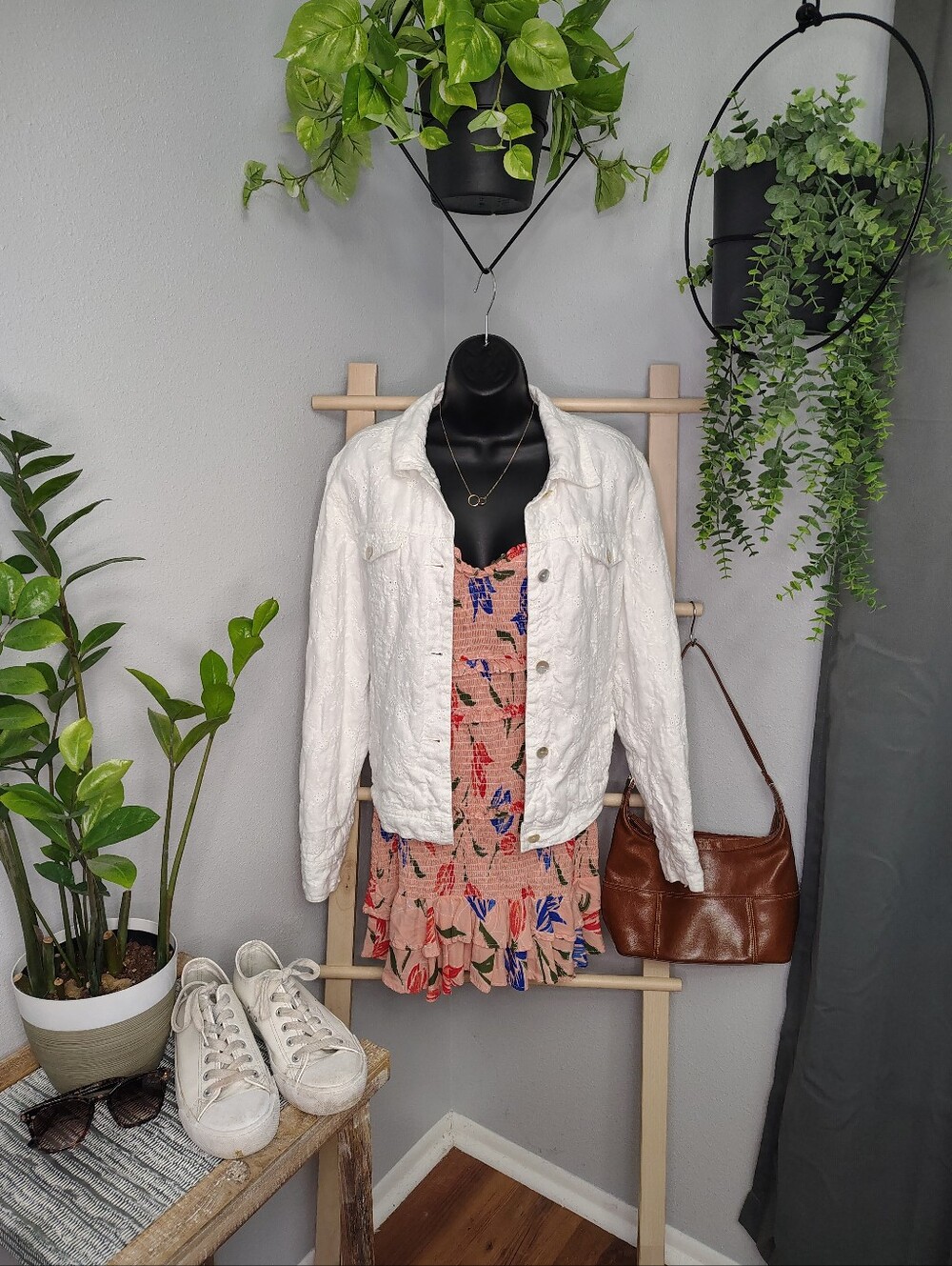 Charter Club White Embroidery Cotton & Linen Blend Lightweight Summer Jacket